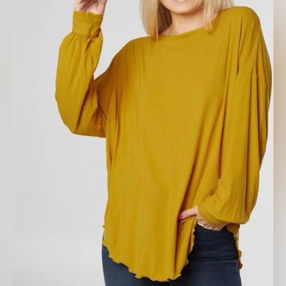 Free People Golden Yellow Open Twist Back Oversized Long Sleeve - Size L